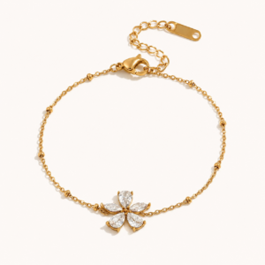 Gold Plated Flower Bracelet for Girls – Elegant Zircon Floral Bracelet