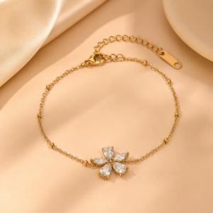 Gold Plated Flower Bracelet for Girls – Elegant Zircon Floral Bracelet